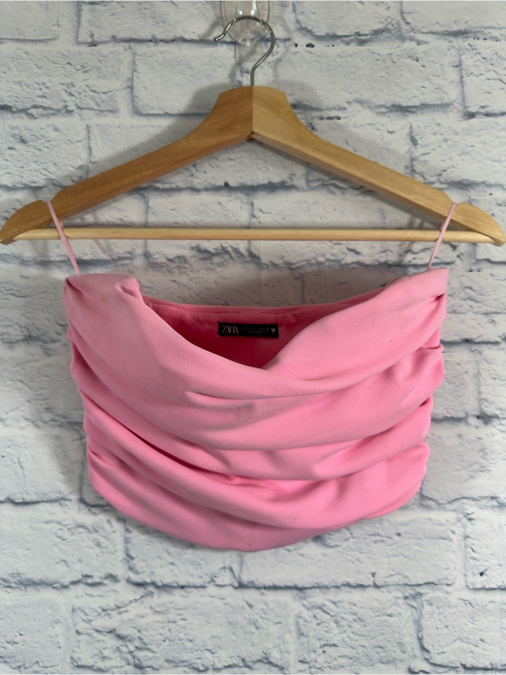 Zara Women’s Bubblegum Pink Ruched Sleeveless Bustier Crop Top Sz Small